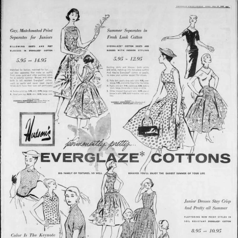 VINTAGE 1950s Deadstock Never Worn Everglaze 100% Cotton Day Dress - Picture 9 of 9